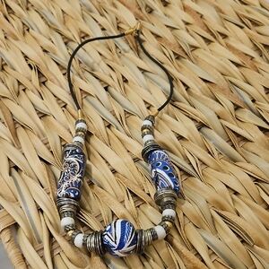 Handmade Stunning Blue and White Beaded Necklace